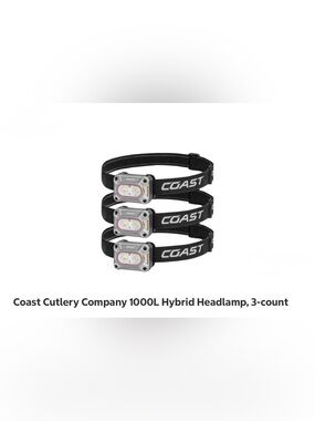 NWT Coast 3-Pack 1000 Lumens LED Headlamps - Dual Power & Rechargeable